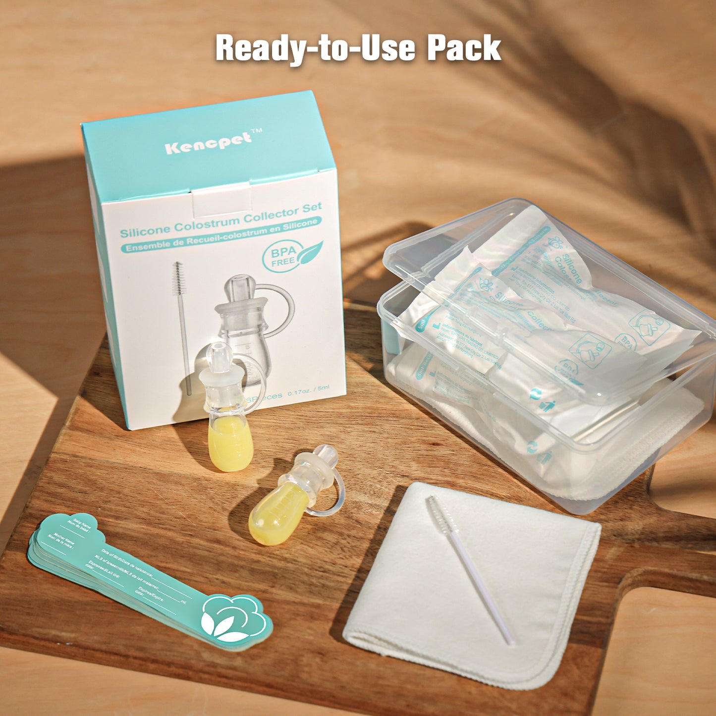 Colostrum Collector Kit 5ml-6pcs, Ready-to-Use Pack, Reusable Breast Milk Collector Multi-Use Colostrum Container with Storage Case, Cotton Wipe & Cleaning Brush, BPA Free