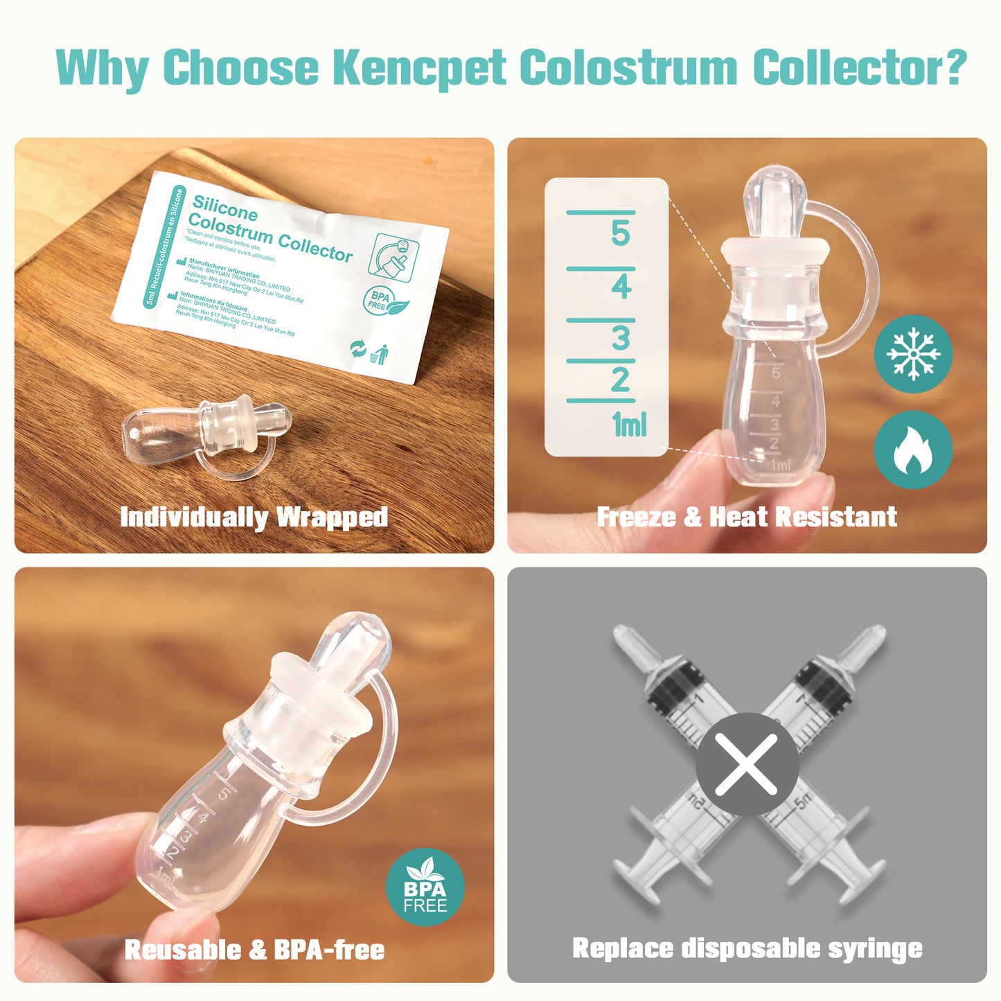 Colostrum Collector Kit 5ml-6pcs, Ready-to-Use Pack, Reusable Breast Milk Collector Multi-Use Colostrum Container with Storage Case, Cotton Wipe & Cleaning Brush, BPA Free